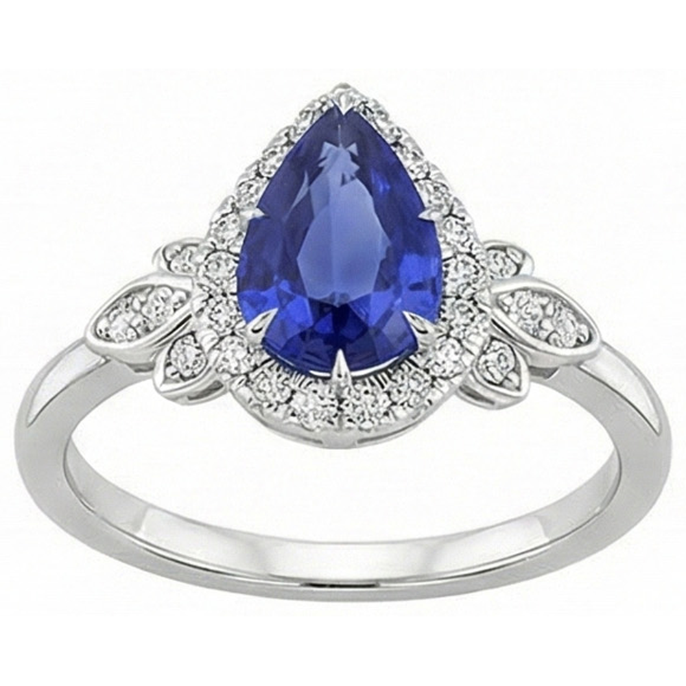 Anello Halo in stile floreale con 4 carati di diamanti zaffiro dello Sri Lanka