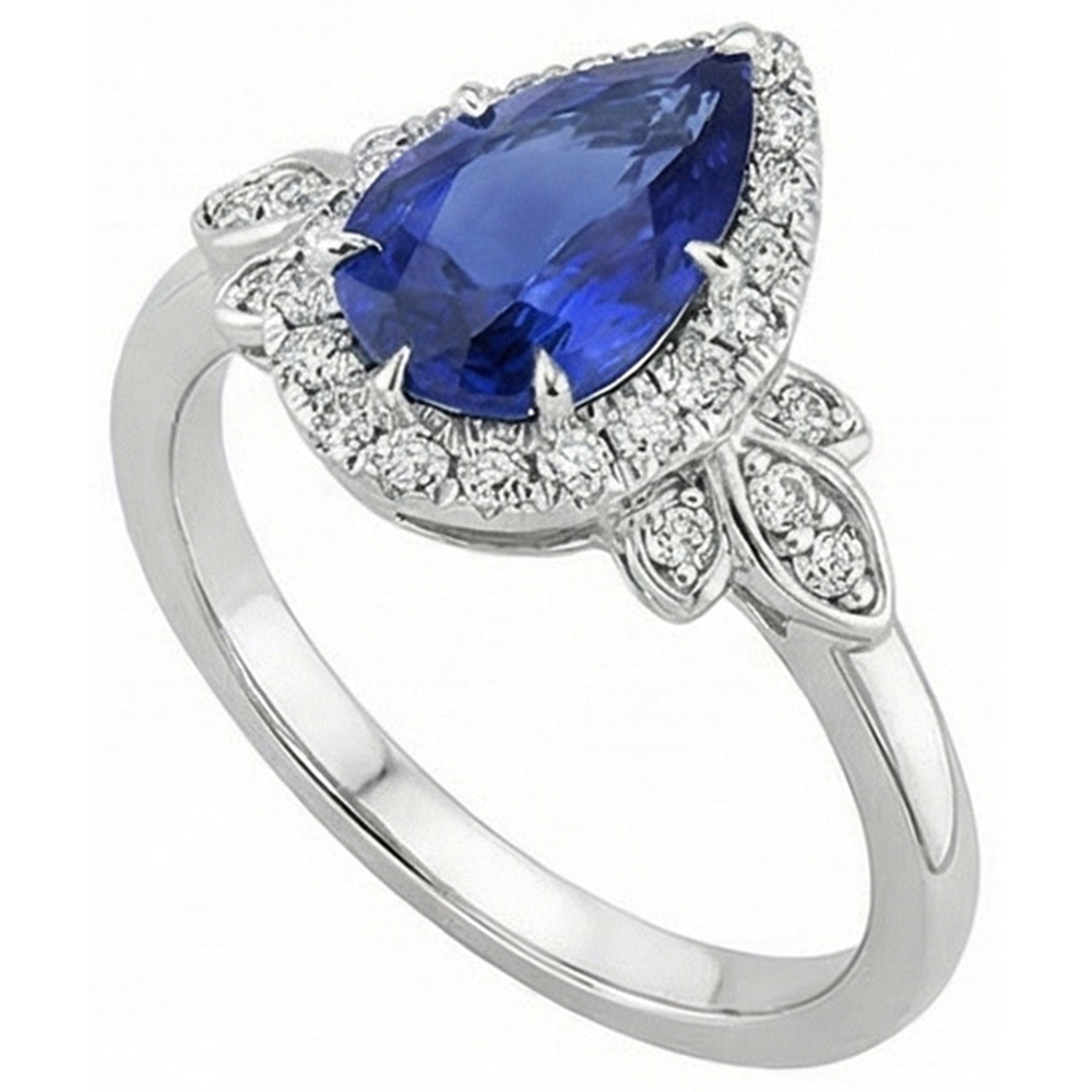 Anello Halo in stile floreale con 4 carati di diamanti zaffiro dello Sri Lanka