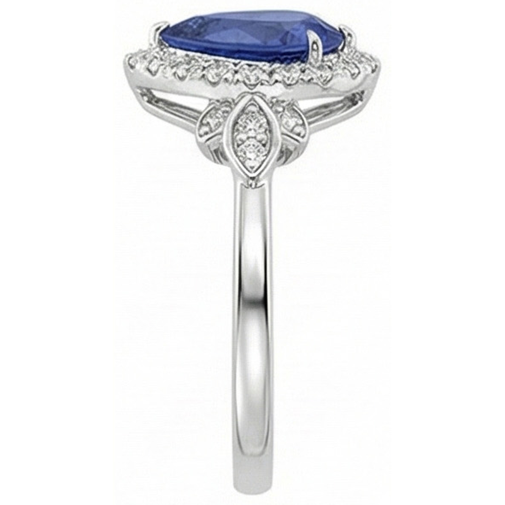 Anello Halo in stile floreale con 4 carati di diamanti zaffiro dello Sri Lanka