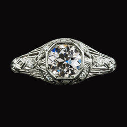 Anello In Filigrana Di 3 Carati Con Vero Diamante Taglio Vecchio Miniera Tondo Stile Antico