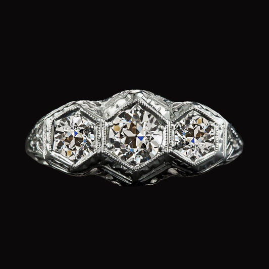 Anello In Oro 14K Con 3 Pietre Rotonde Con Naturale Diamanti A Taglio Antico Stile Antico 3,50 Carati