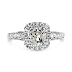 Anello In Oro 14K Rotondo E Cuscino Con Anello Aureola Con Genuino Diamante Taglio Miniera Antica 8 Carati