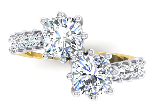 Anello In Oro Bianco 14 Carati Con Doppio Diamante Taglio Cuscino Da 3,30 Carati