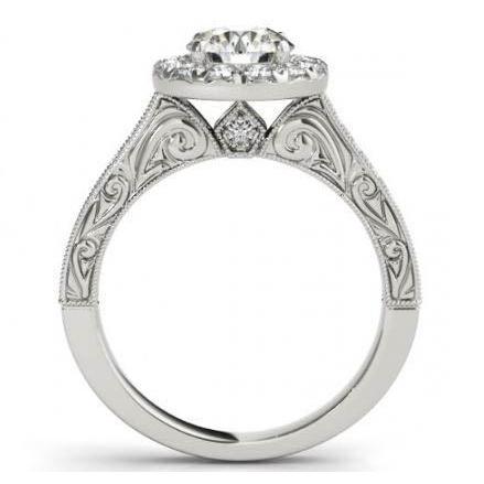 Anello In Oro Bianco 14K Con Genuino Diamanti Halo Rotondo Stile Antico Da 2.00 Carati