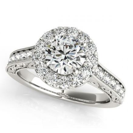 Anello In Oro Bianco 14K Con Genuino Diamanti Halo Rotondo Stile Antico Da 2.00 Carati
