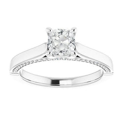 Anello In Oro Bianco 14K Con Vero Diamante A Taglio Antico, Set 6 Carati