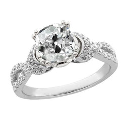 Anello In Oro Bianco Con Gambo Diviso Con Genuino Diamante Taglio Antico Da 4,50 Carati