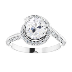 Anello In Oro Bianco Con Genuino Diamante A Taglio Antico, Anello A Polo, Set Di Gioielli 5,25 Carati