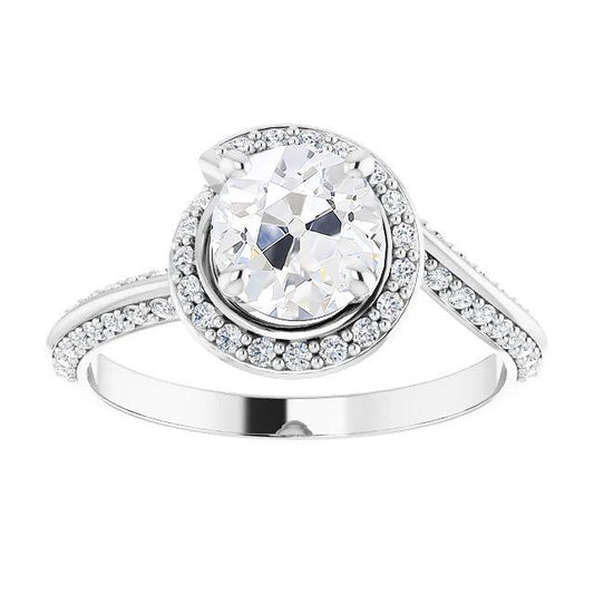 Anello In Oro Bianco Con Genuino Diamante A Taglio Antico, Anello A Polo, Set Di Gioielli 5,25 Carati