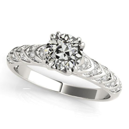Anello In Oro Bianco Con Naturale Diamanti A Taglio Antico Rotondo In Stile Antico, 4,50 Carati