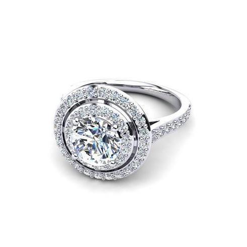 Anello In Oro Bianco Con Naturale Diamanti Scintillanti Da 2,06 Carati Taglio Brillante Rotondo