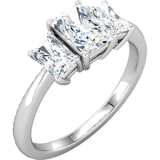 Anello In Oro Bianco Con Tre Pietre Di Naturale Diamante Principessa Da 2.10 Carati 14K