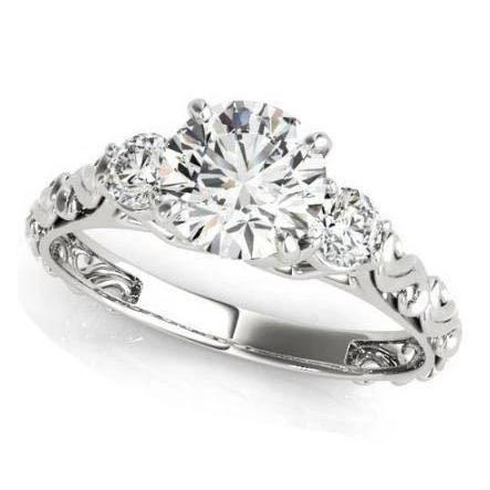 Anello In Oro Bianco Con Tre Pietre In Stile Antico 2 Carati Con Vero Diamanti Rotondi 14K