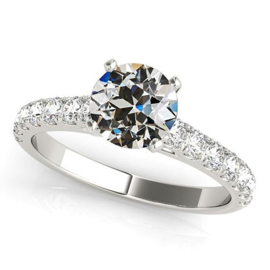 Anello In Oro Bianco Con Vero Diamanti A Taglio Vecchio Miniera, 4 Carati, Gioielli Da Donna