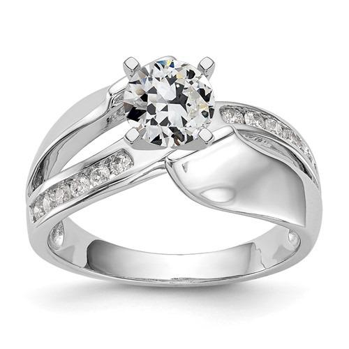 Anello In Oro Bianco Rotondo Con Genuino Diamante Taglio Antico, Gambo Diviso 2,75 Carati