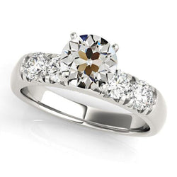 Anello In Oro Bianco Rotondo Con Naturale Diamanti A Taglio Antico In Miniera, Gioielli Da 5 Carati