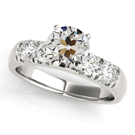 Anello In Oro Bianco Rotondo Con Naturale Diamanti A Taglio Antico In Miniera, Gioielli Da 5 Carati