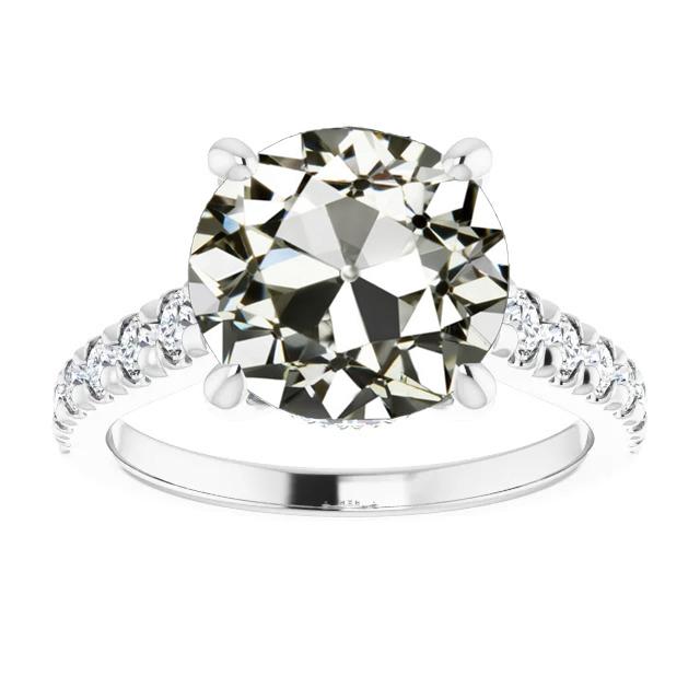Anello In Oro Bianco Rotondo Con Naturale Diamanti A Taglio Vecchio Miniera 10 Carati