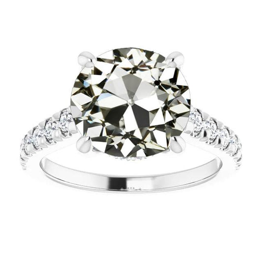Anello In Oro Bianco Rotondo Con Naturale Diamanti A Taglio Vecchio Miniera 10 Carati