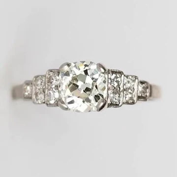 Anello In Oro Bianco Rotondo Con Vero Diamanti Taglio Vecchio Miniera 2.25 Carati Gioielli Da Donna