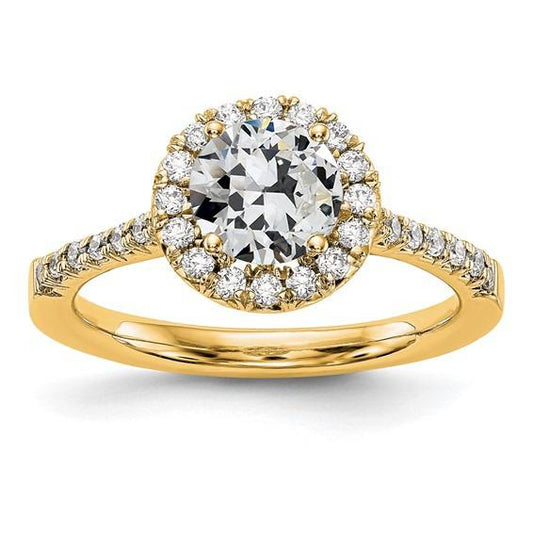 Anello In Oro Giallo Con Genuino Diamanti Rotondi Halo Vecchio Minatore Con Accenti 3 Carati