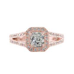 Anello In Oro Rosa Con Cuscino Aureola Old Miner Vero Diamond Ring 2 Carati Con Gambo diviso