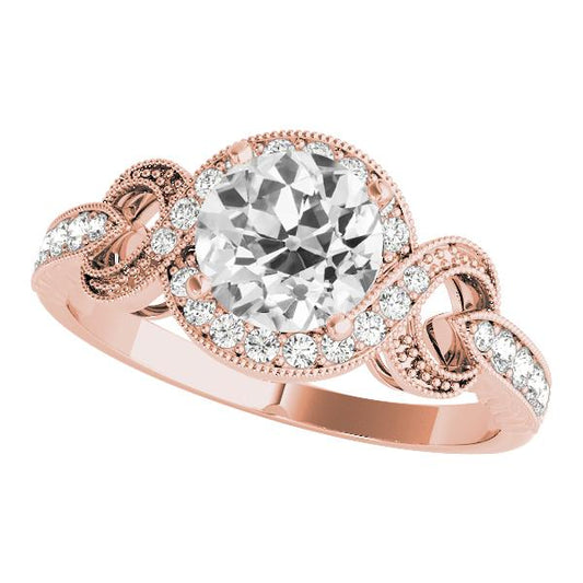 Anello In Oro Rosa Halo Il Giro Old European Genuino Diamante Ring Milgrain 3,50 Carati