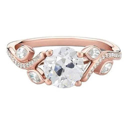 Anello In Oro Rosa Taglio Antico Con Vero Diamante Rotondo E Marquise Gambo Diviso 2 Carati