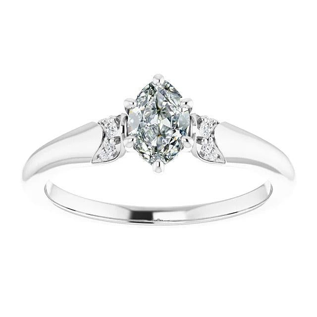 Anello In Oro Rotondo E Marquise Con Vero Diamanti A Taglio Antico, 6 Griffe, 1,50 Carati