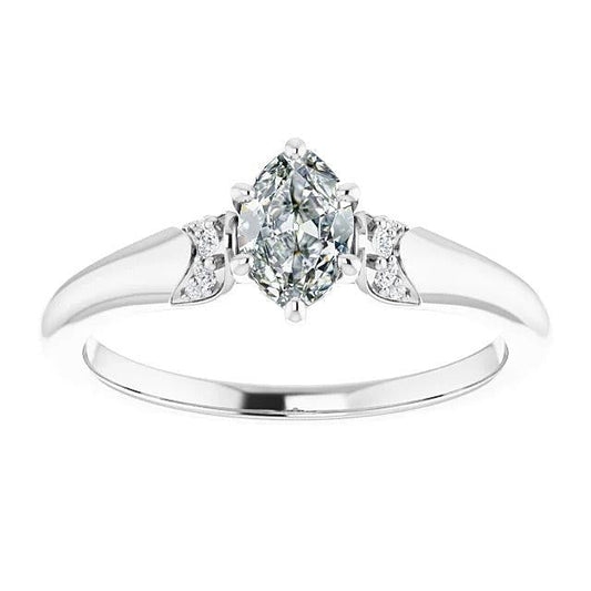 Anello In Oro Rotondo E Marquise Con Vero Diamanti A Taglio Antico, 6 Griffe, 1,50 Carati