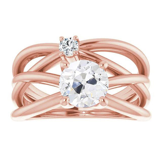 Anello In Oro Vecchio Minatore Con Genuino Diamante Doppio Gambo Diviso 2,50 Carati Set Di Griffe