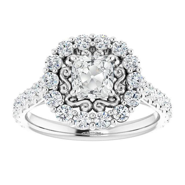 Anello In Stile Antico Con Cuscino Aureola Vecchio Europeo Con Vero Diamante 6,50 Carati
