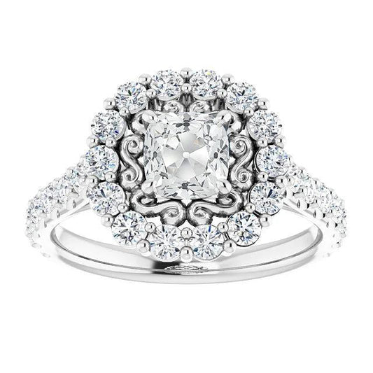 Anello In Stile Antico Con Cuscino Aureola Vecchio Europeo Con Vero Diamante 6,50 Carati