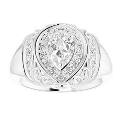 Anello In Stile Antico Con Naturale Diamanti A Taglio Antico E Pera In Oro 3,75 Carati