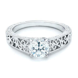 Anello In Stile Antico Con Vero Diamante Solitario A Taglio Rotondo Da 1.50 Ct