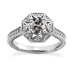 Anello In Stile Antico Halo Vecchio Minatore Genuino Diamante Ring Filigrana D'oro 4,25 Carati