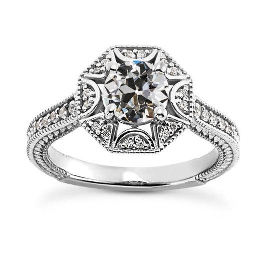 Anello In Stile Antico Halo Vecchio Minatore Genuino Diamante Ring Filigrana D'oro 4,25 Carati