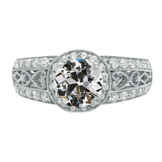 Anello In Stile Antico Milligrain Old Miner Con Vero Diamanti Gambo Spesso 5 Carati