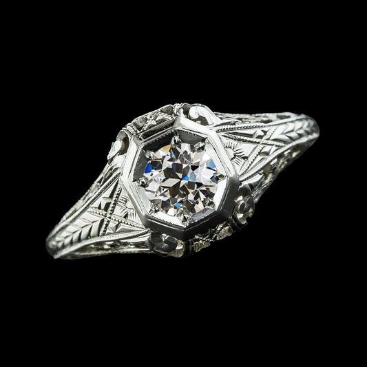 Anello In Stile Antico Solitario Con Vero Diamante Rotondo Antico Europeo 1.25 Carati