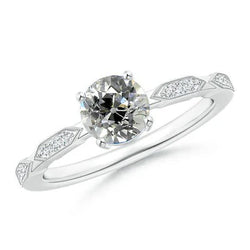 Anello In Stile Vintage Con Vero Diamante Tondo Taglio Antico In Oro Bianco 2 Carati