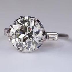 Anello Nuziale Con Tre Pietre Taglio Antico E Vero Diamanti Baguette 3.25 Carati