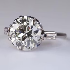 Anello Nuziale Con Tre Pietre Taglio Antico E Vero Diamanti Baguette 3.25 Carati