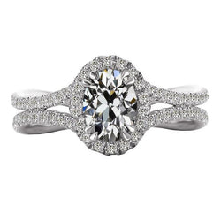 Anello Nuziale Halo Custom Jewelry Genuino Diamante A Taglio Vecchio Ovale