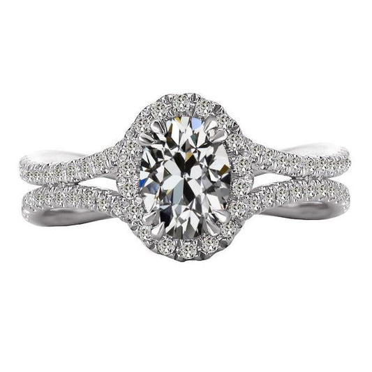 Anello Nuziale Halo Custom Jewelry Genuino Diamante A Taglio Vecchio Ovale
