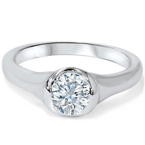 Anello Nuziale In Oro Bianco 14K Con Vero Diamante Solitario A Taglio Rotondo Da 1 Carato