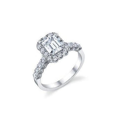 Anello Nuziale In Oro Bianco Con Smeraldo Da 2.60 Ct E Vero Diamanti A Taglio Rotondo