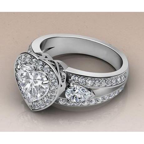 Anello Nuziale In Stile Halo Vero Diamond Con Tre Pietre In Oro 14K