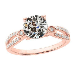 Anello Nuziale Rotondo Con Genuino Diamanti Da Minatore Vecchio, Gambo Diviso, Oro 3,75 Carati