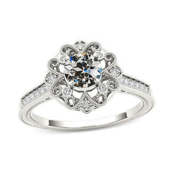 Anello Nuziale Rotondo Con Vero Diamanti A Taglio Antico, Stile Antico, 2,25 Carati