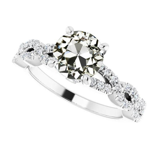 Anello Nuziale Rotondo Con Vero Diamanti Da Minatore Vecchio, Gambo Intrecciato, Oro 14K, 5 Carati